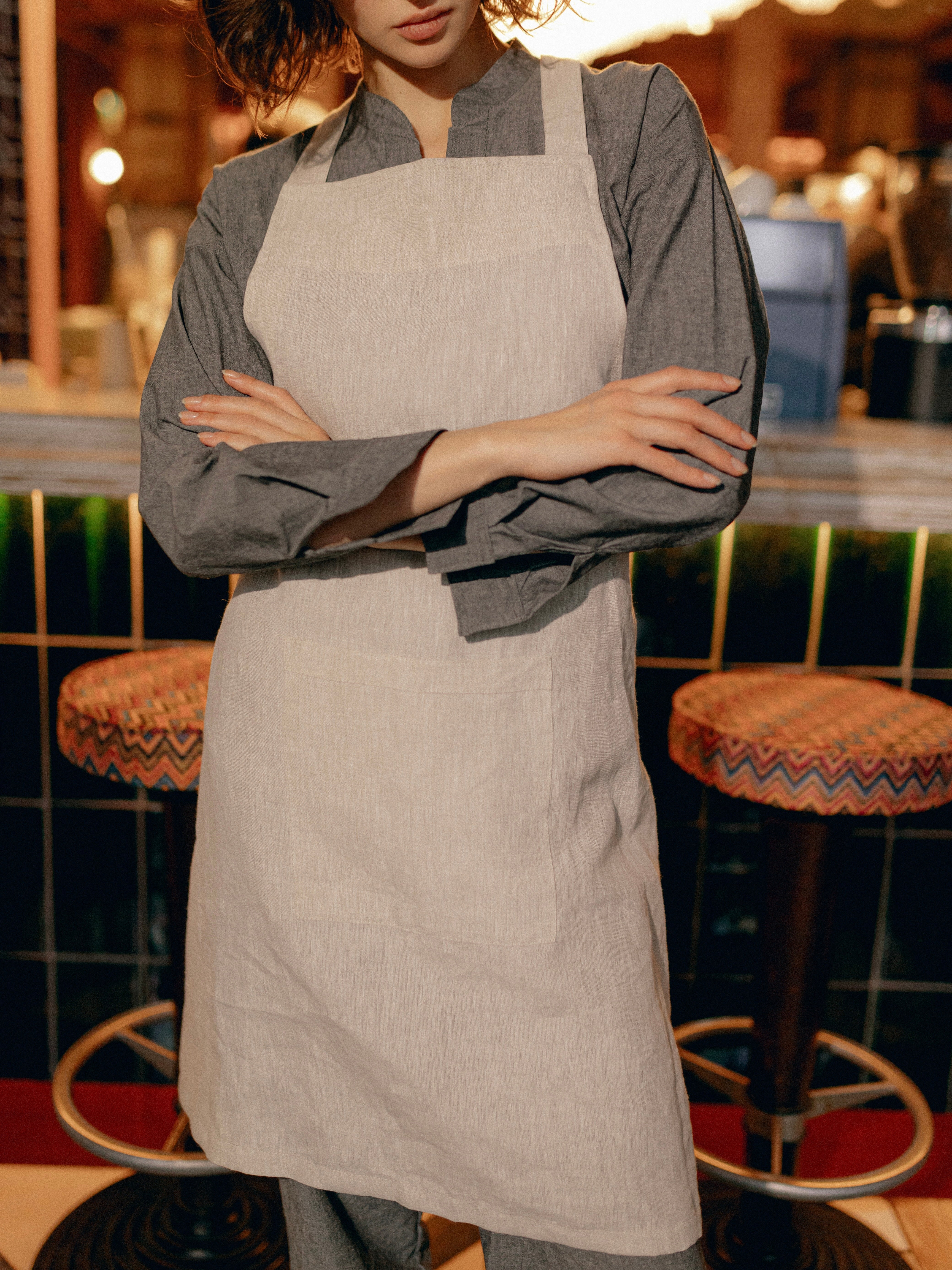 Фартух на зав'язці з вареного льону Leglo Ivory