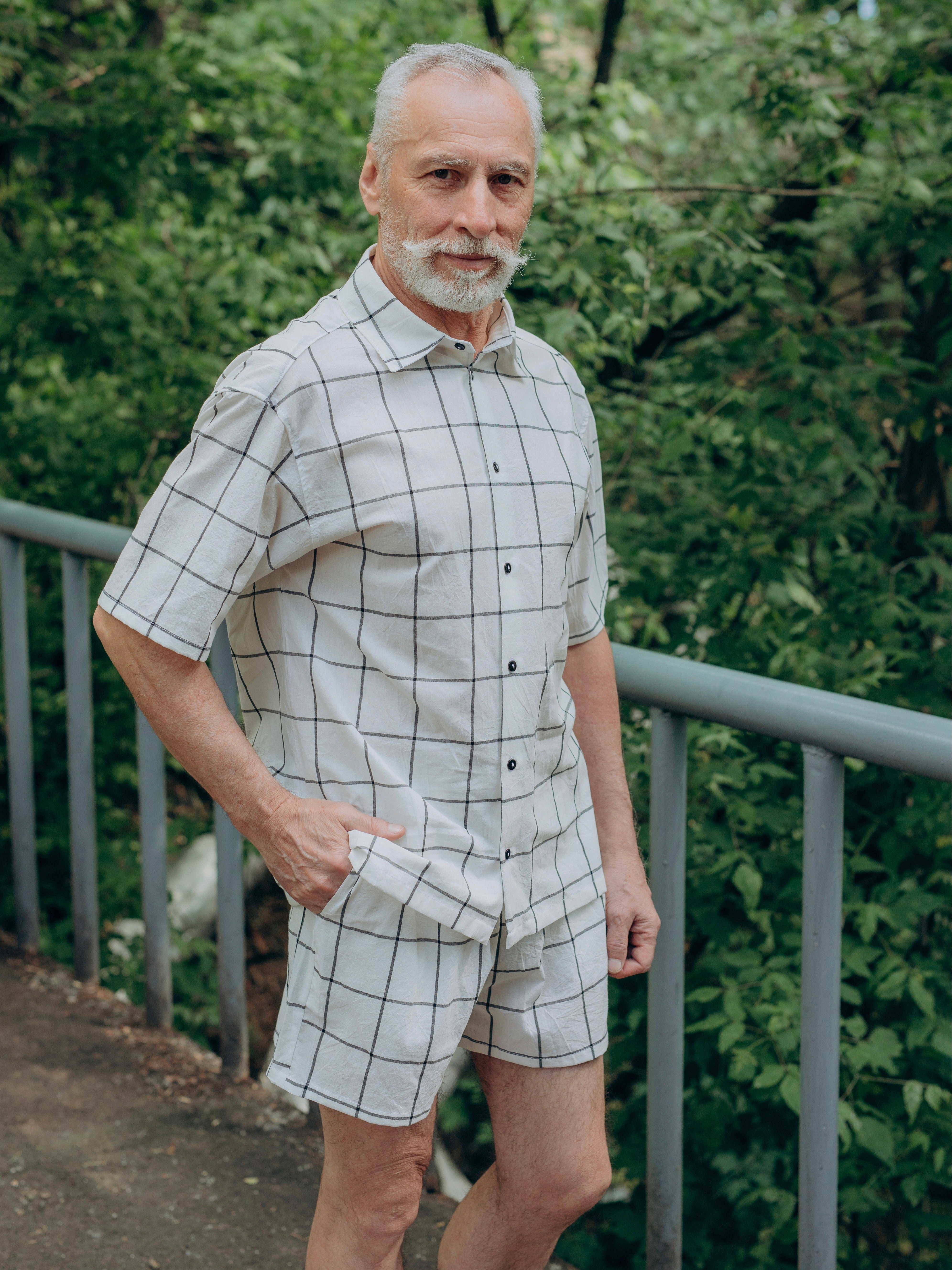 Чоловічий літній костюм з вареної бавовни Grid