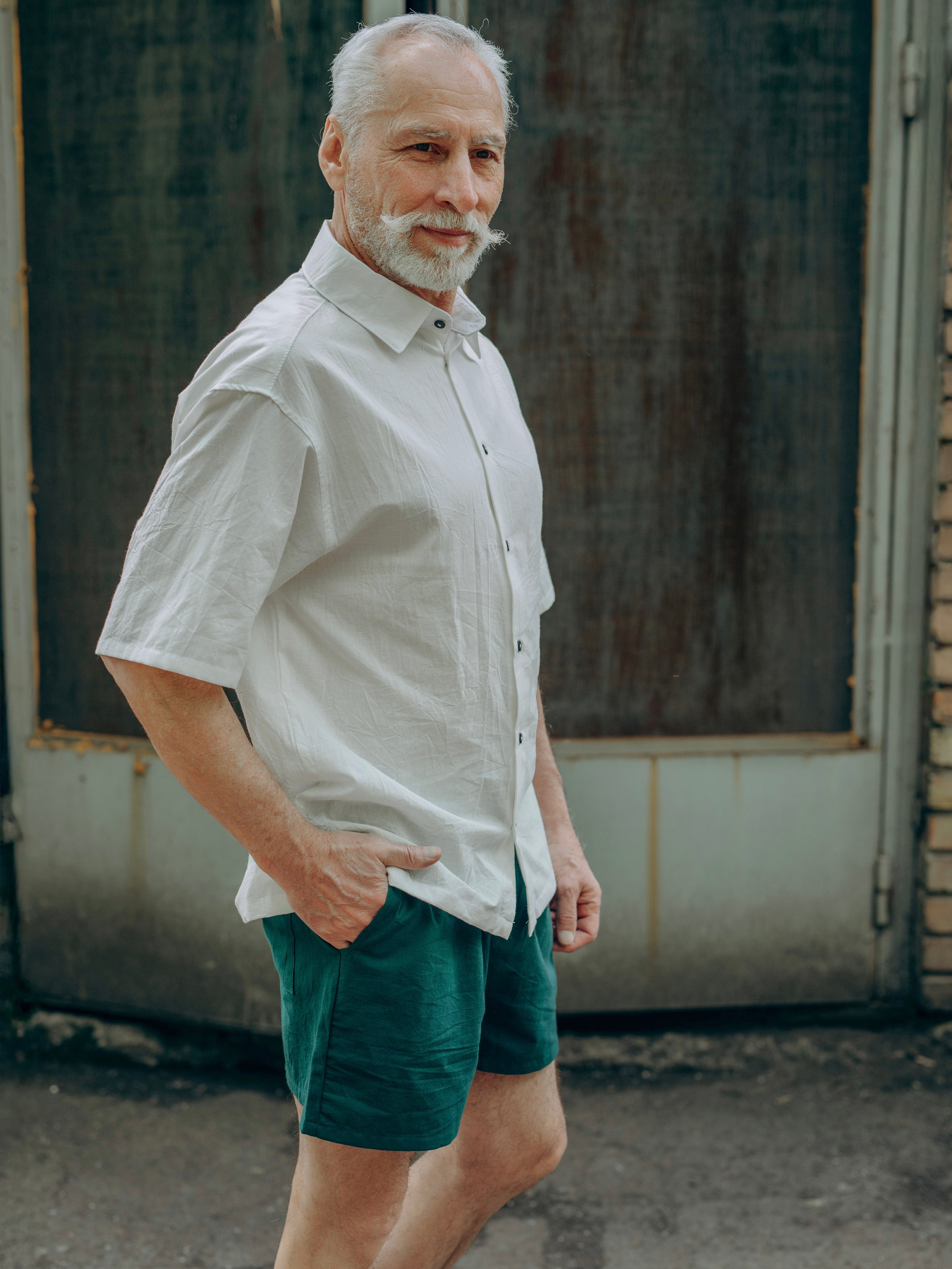 Чоловічий літній костюм з вареної бавовни Leglo Mix Creme - Smaragd