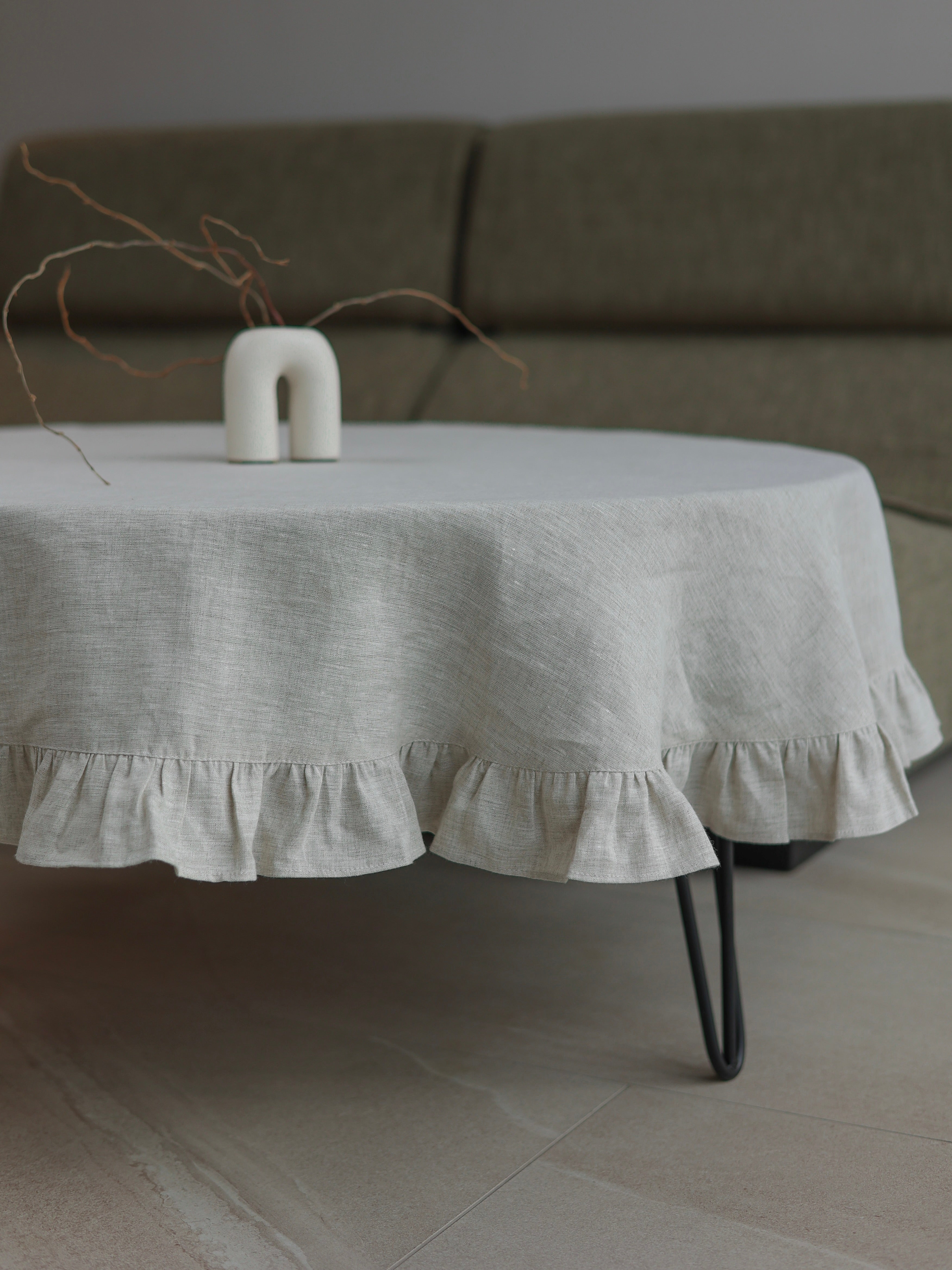 Кругла скатертина з вареного льону Leglo Ivory