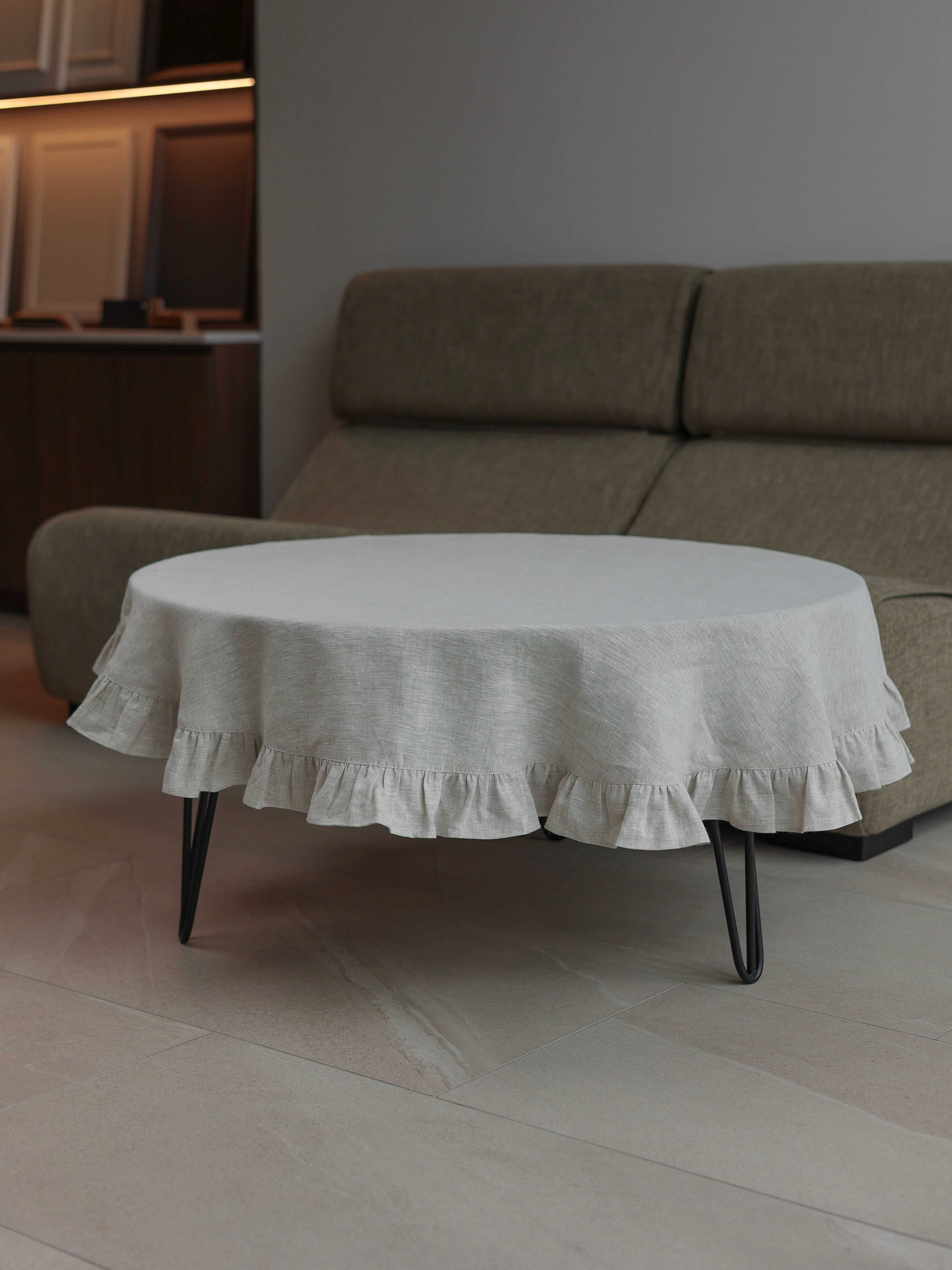 Кругла скатертина з вареного льону Leglo Ivory